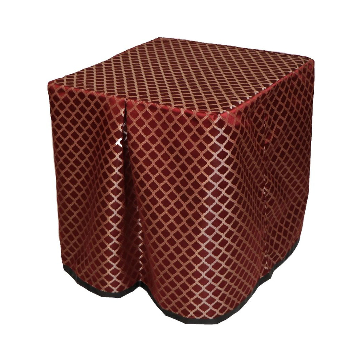 Square portable memorial display table in Beckington Brick, with a fitted fabric cover and skirt extending around all sides.