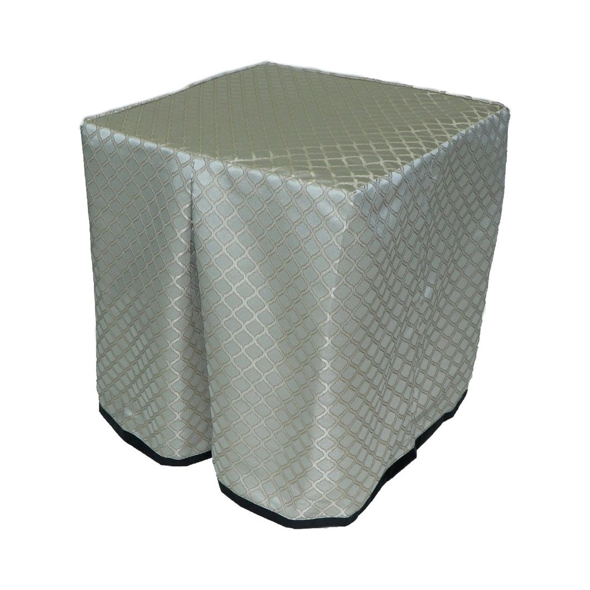 Square portable memorial display table in Beckington Gold, with a fitted fabric cover and skirt extending around all sides.