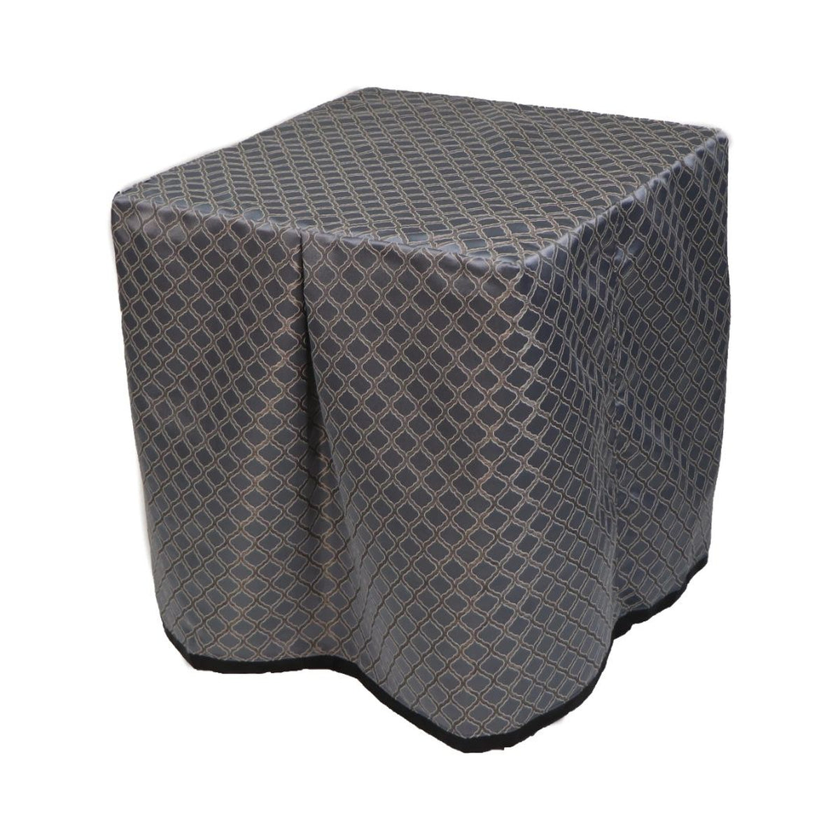 Square portable memorial display table in Beckington Granite, with a fitted fabric cover and skirt extending around all sides.