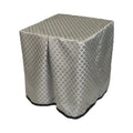 Square portable memorial display table in Beckington Silver, with a fitted fabric cover and skirt extending around all sides.