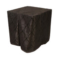 Square portable memorial display table in Carlisle Black, with a fitted fabric cover and skirt extending around all sides.