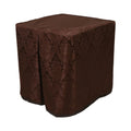 Square portable memorial display table in Carlisle Cocoa, with a fitted fabric cover and skirt extending around all sides.