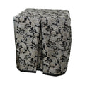 Square portable memorial display table in Cresswell Black, with a fitted fabric cover and skirt extending around all sides.