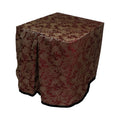 Square portable memorial display table in Cresswell Brick, with a fitted fabric cover and skirt extending around all sides.