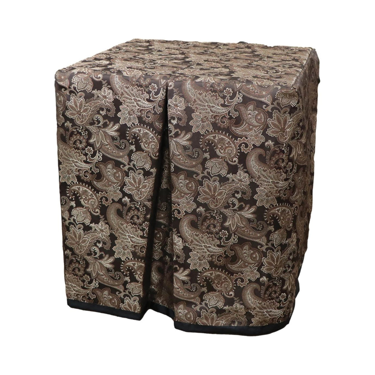 Square portable memorial display table in Cresswell Cocoa, with a fitted fabric cover and skirt extending around all sides.