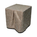 Square portable memorial display table in Cresswell Gold, with a fitted fabric cover and skirt extending around all sides.