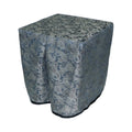 Square portable memorial display table in Cresswell Granite, with a fitted fabric cover and skirt extending around all sides.