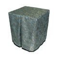 Square portable memorial display table in Cresswell Mist, with a fitted fabric cover and skirt extending around all sides.