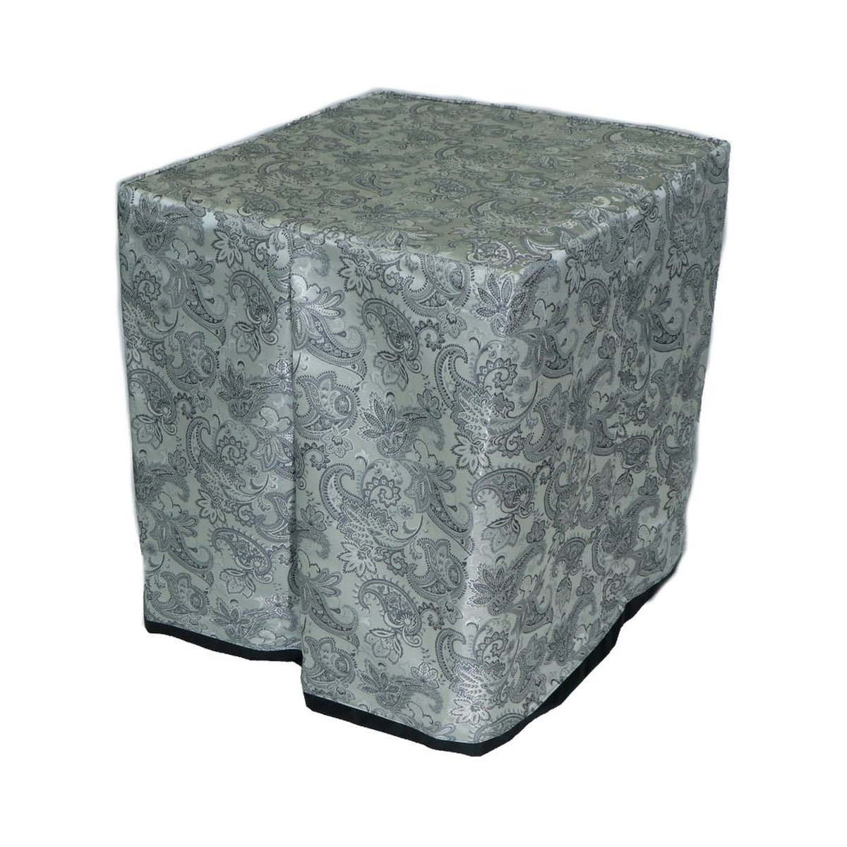 Square portable memorial display table in Cresswell Porcelain, with a fitted fabric cover and skirt extending around all sides.
