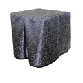 Square portable memorial display table in Middleton Slate, with a fitted fabric cover and skirt extending around all sides.