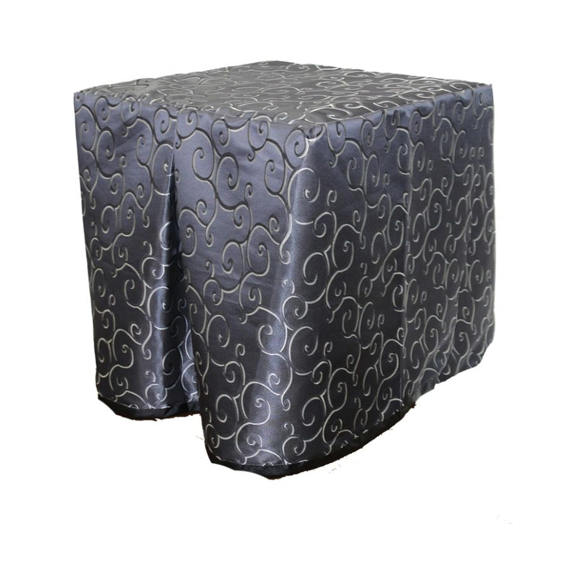 Square portable memorial display table in Middleton Slate, with a fitted fabric cover and skirt extending around all sides.