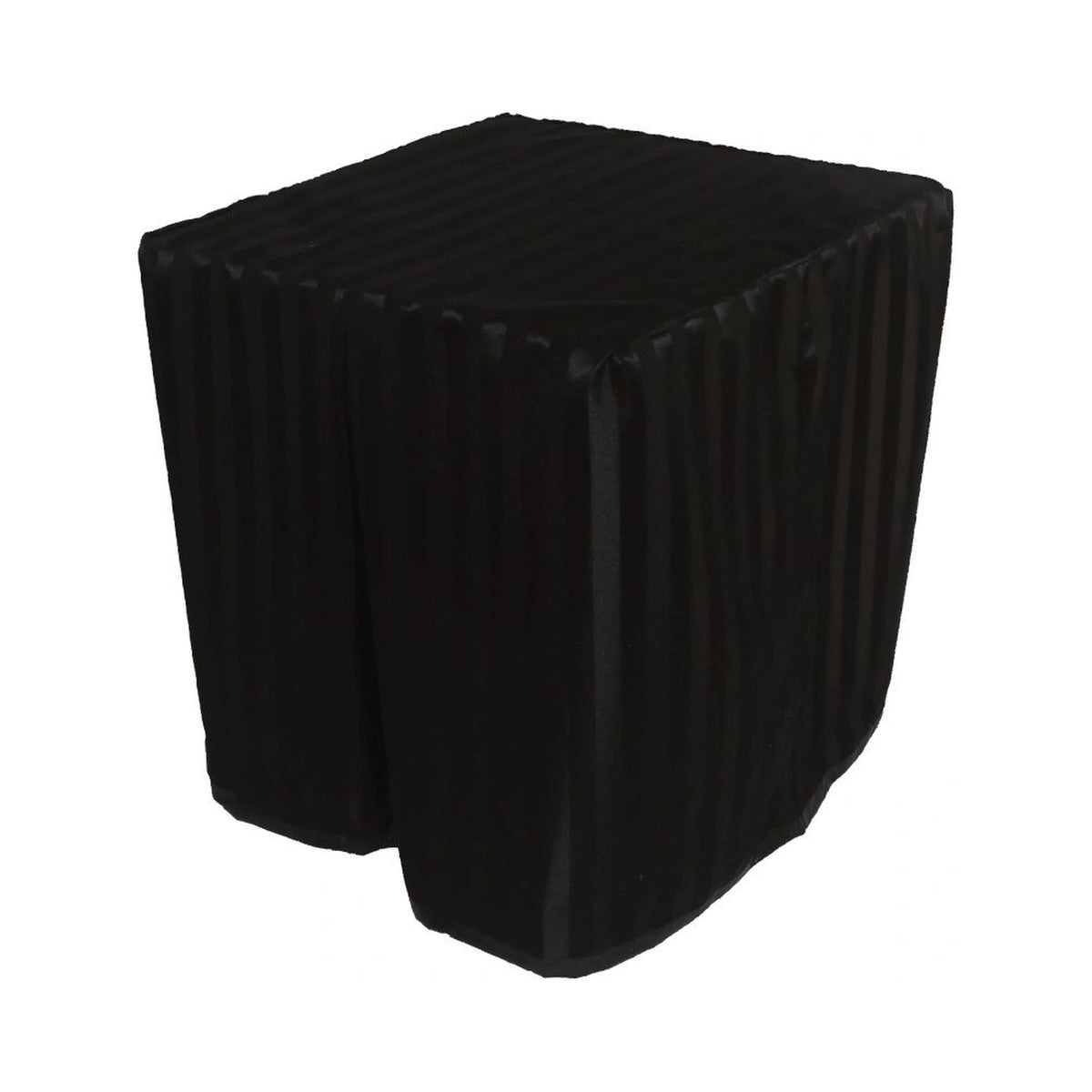 Square portable memorial display table in Williston Black, with a fitted fabric cover and skirt extending around all sides.