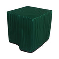 Square portable memorial display table in Williston Hunter, with a fitted fabric cover and skirt extending around all sides.
