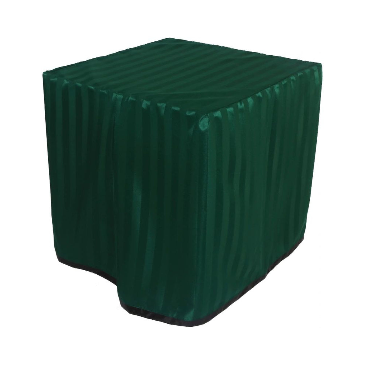 Square portable memorial display table in Williston Hunter, with a fitted fabric cover and skirt extending around all sides.