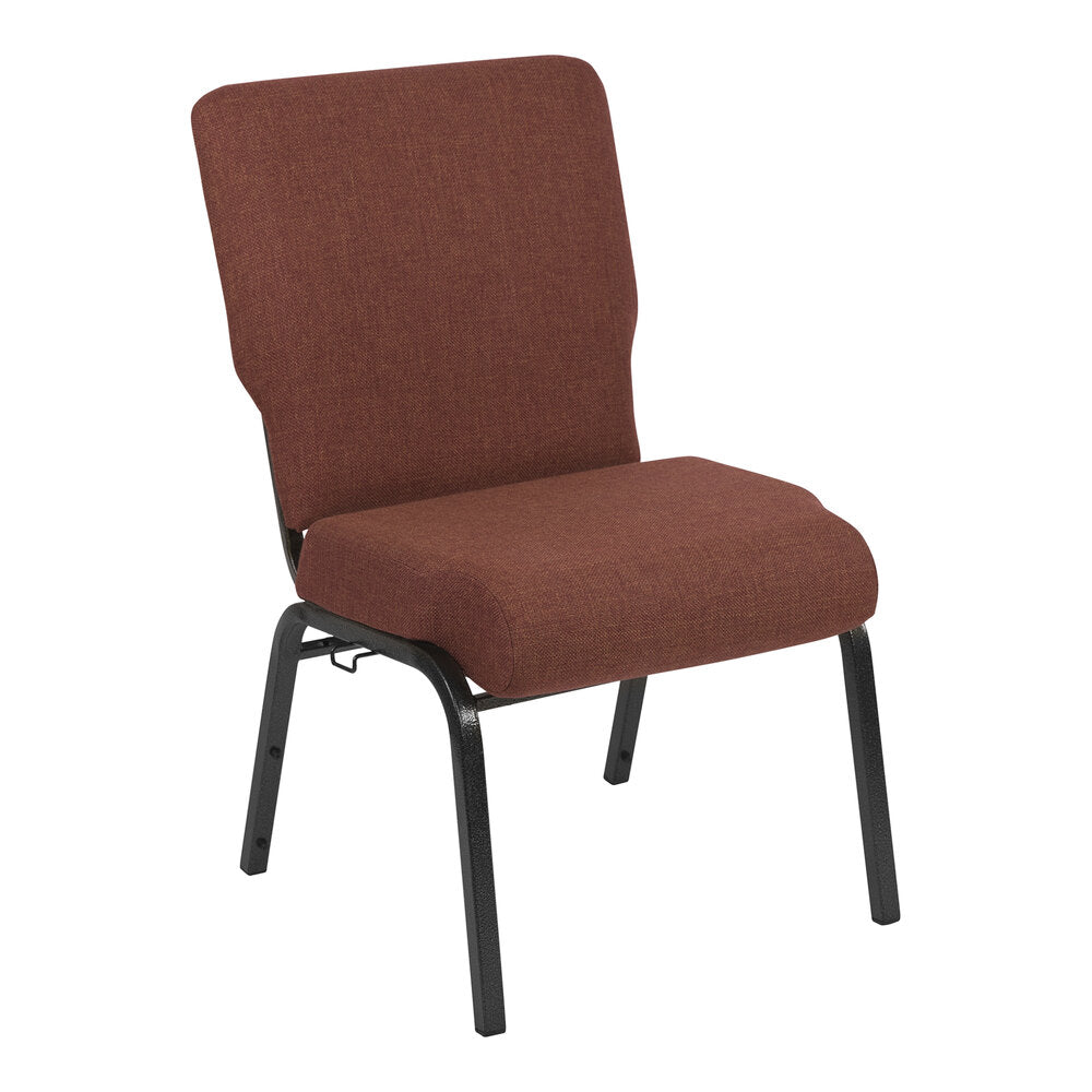 A brown TITAN church chair with black legs.