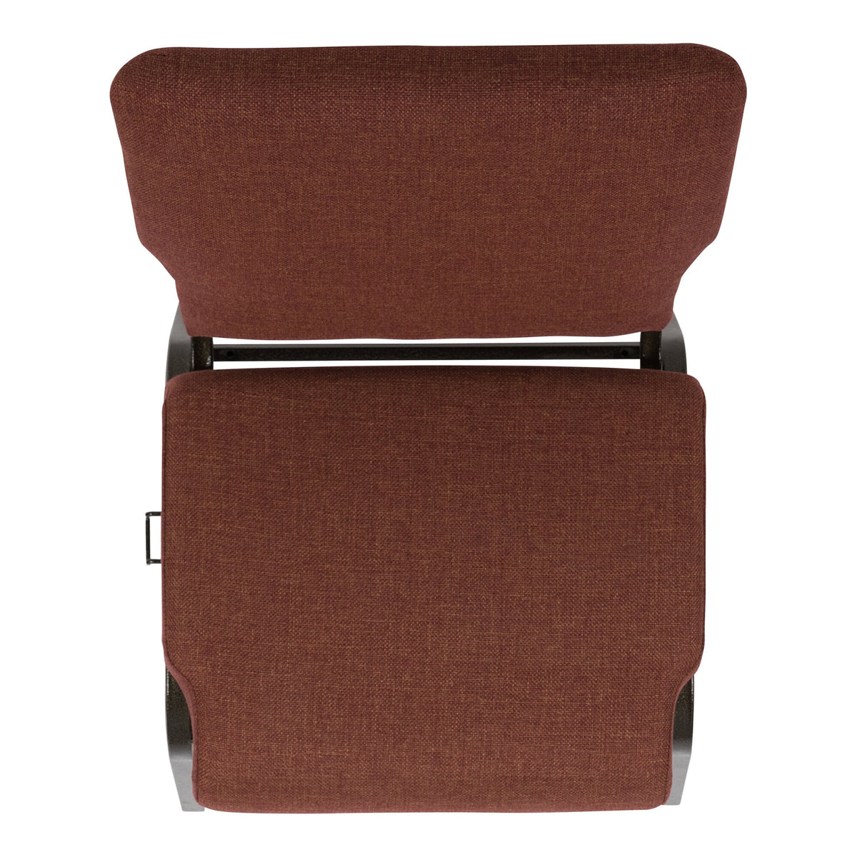 A top view of a brown TITAN church chair with a black metal frame.