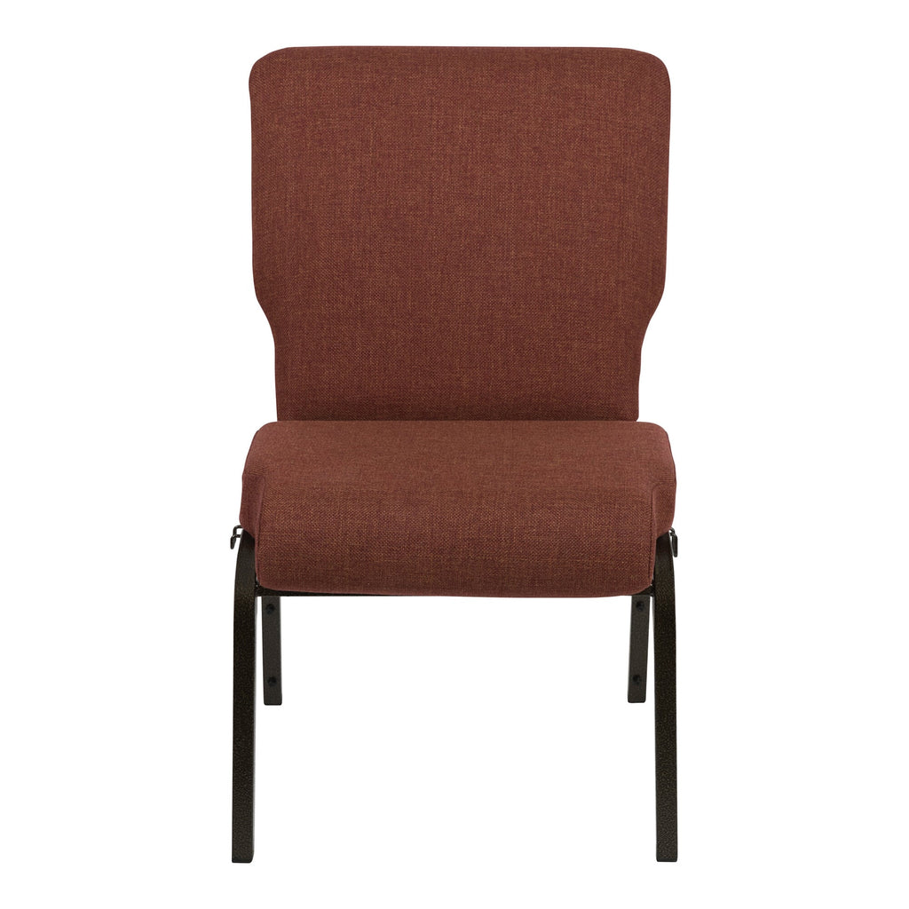 A brown TITAN church chair with a black metal frame.