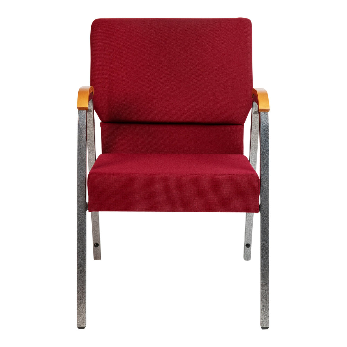 A burgundy TITAN church chair with silver metal legs.