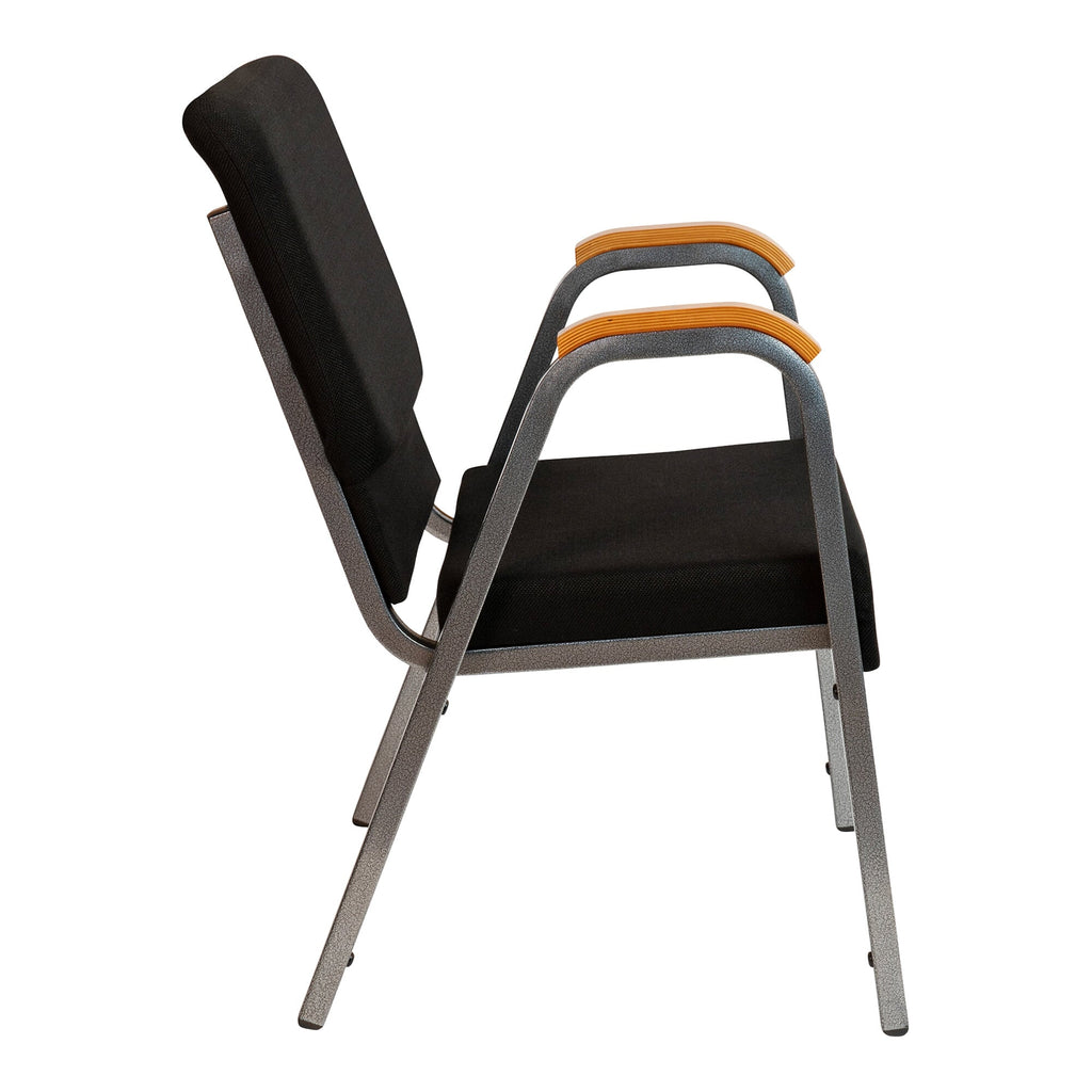 A black TITAN church chair with a silver metal frame and wood accents.
