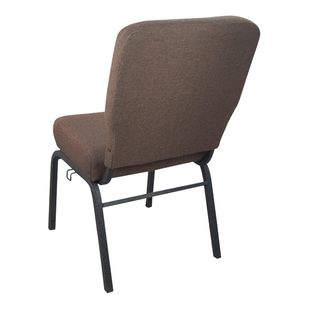 A brown TITAN church chair with black metal legs.