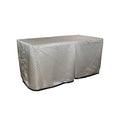 Beckington Gold cover fitted over a rectangular folding table, with a full-length skirt and overlapping front panels.