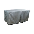Beckington Mist cover fitted over a rectangular folding table, with a full-length skirt and overlapping front panels.