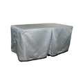 Beckington Silver cover fitted over a rectangular folding table, with a full-length skirt and overlapping front panels.