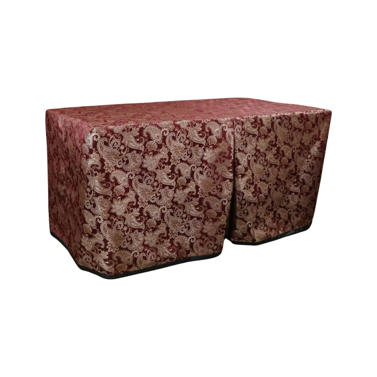 Cresswell Brick cover fitted over a rectangular folding table, with a full-length skirt and overlapping front panels.