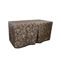 Cresswell Cocoa cover fitted over a rectangular folding table, with a full-length skirt and overlapping front panels.