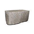 Cresswell Gold cover fitted over a rectangular folding table, with a full-length skirt and overlapping front panels.