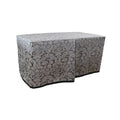 Kentmire Pewter cover fitted over a rectangular folding table, with a full-length skirt and overlapping front panels.