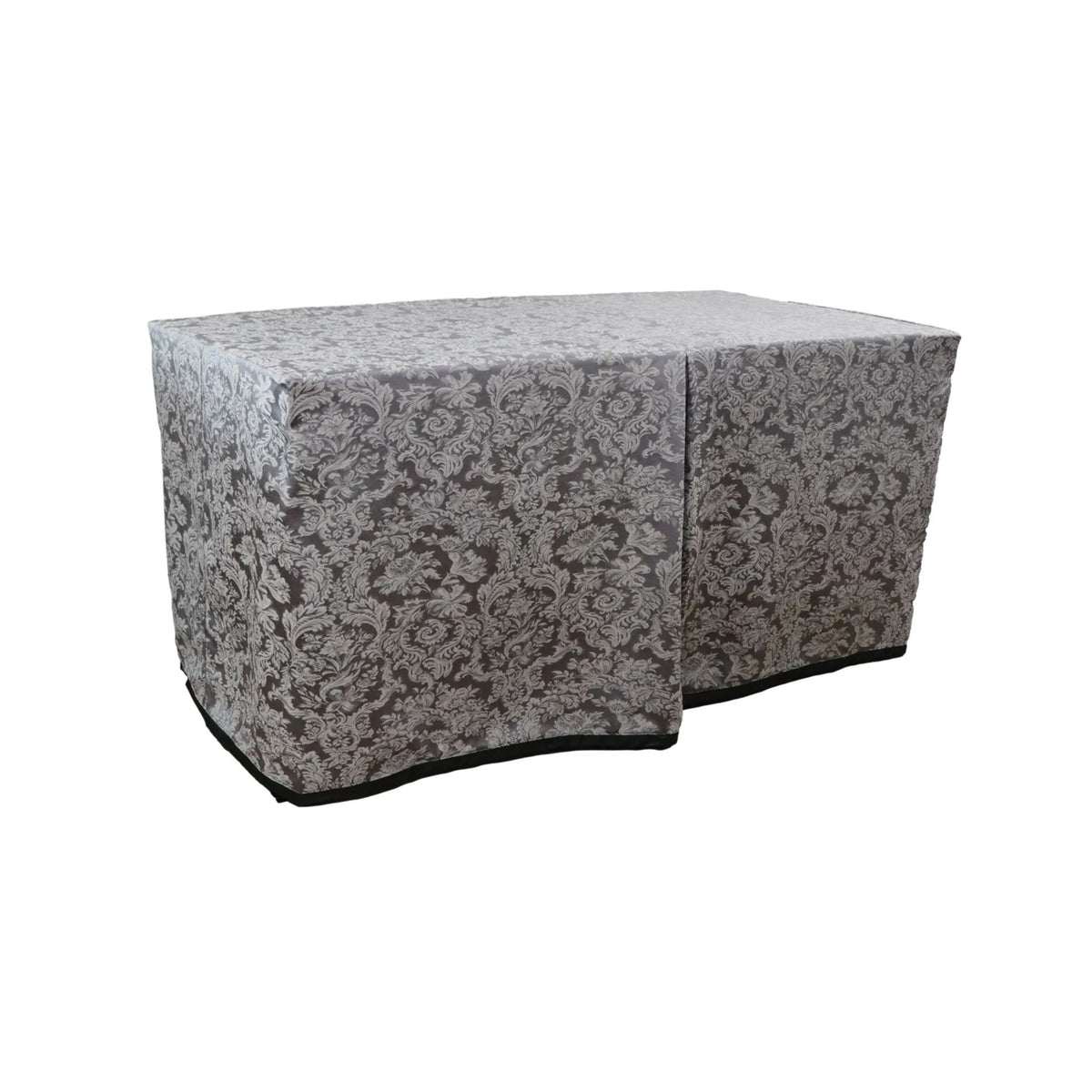 Kentmire Pewter cover fitted over a rectangular folding table, with a full-length skirt and overlapping front panels.