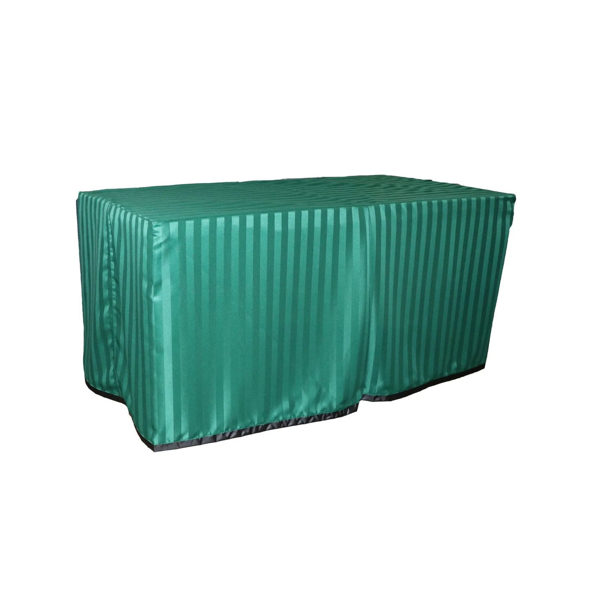 Williston Hunter cover fitted over a rectangular folding table, with a full-length skirt and overlapping front panels.