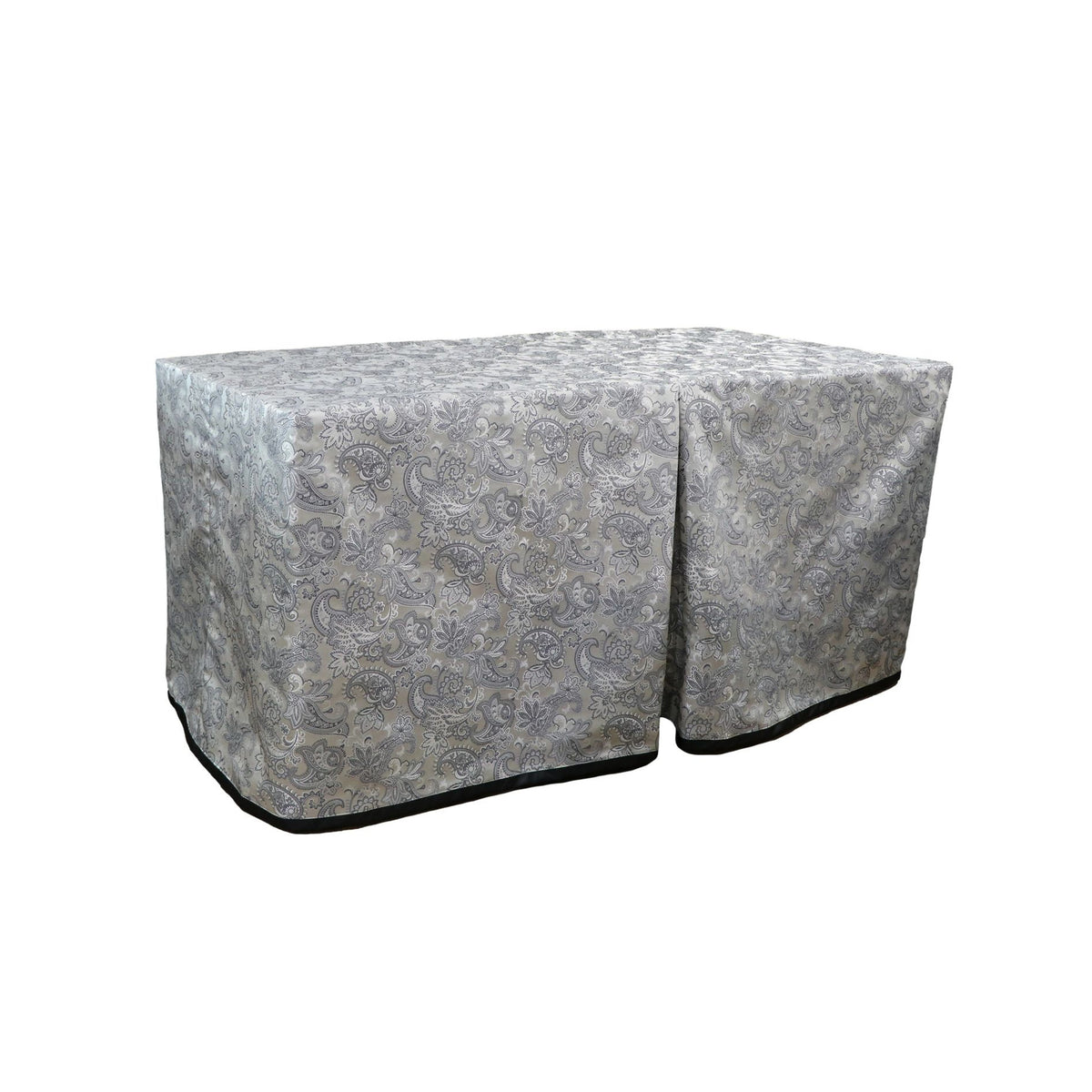 Portable memorial display table in Cresswell Porcelain, with a fitted fabric cover and skirt concealing the table frame.