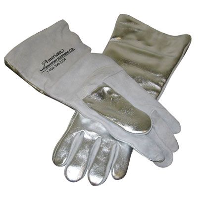 18 inch aluminized heat resistant crematory gloves that reflect radiant heat