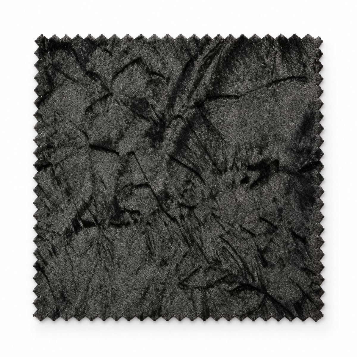 TITAN black crushed velvet church truck drape fabric swatch on pure white background