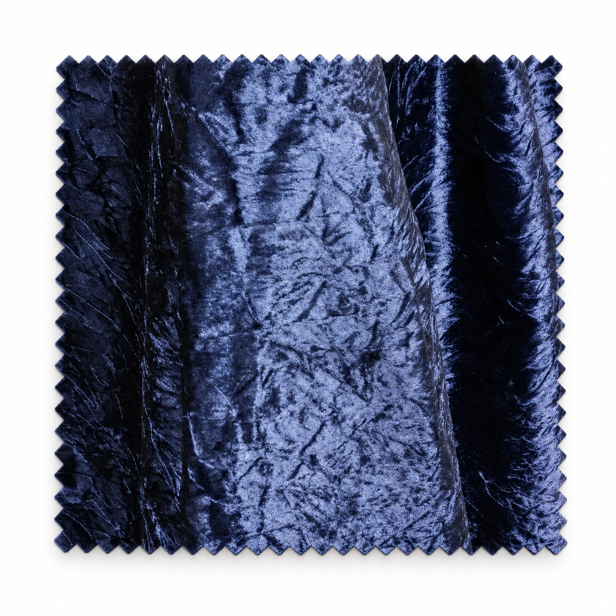 TITAN blue crushed velvet church truck drape fabric swatch on pure white background