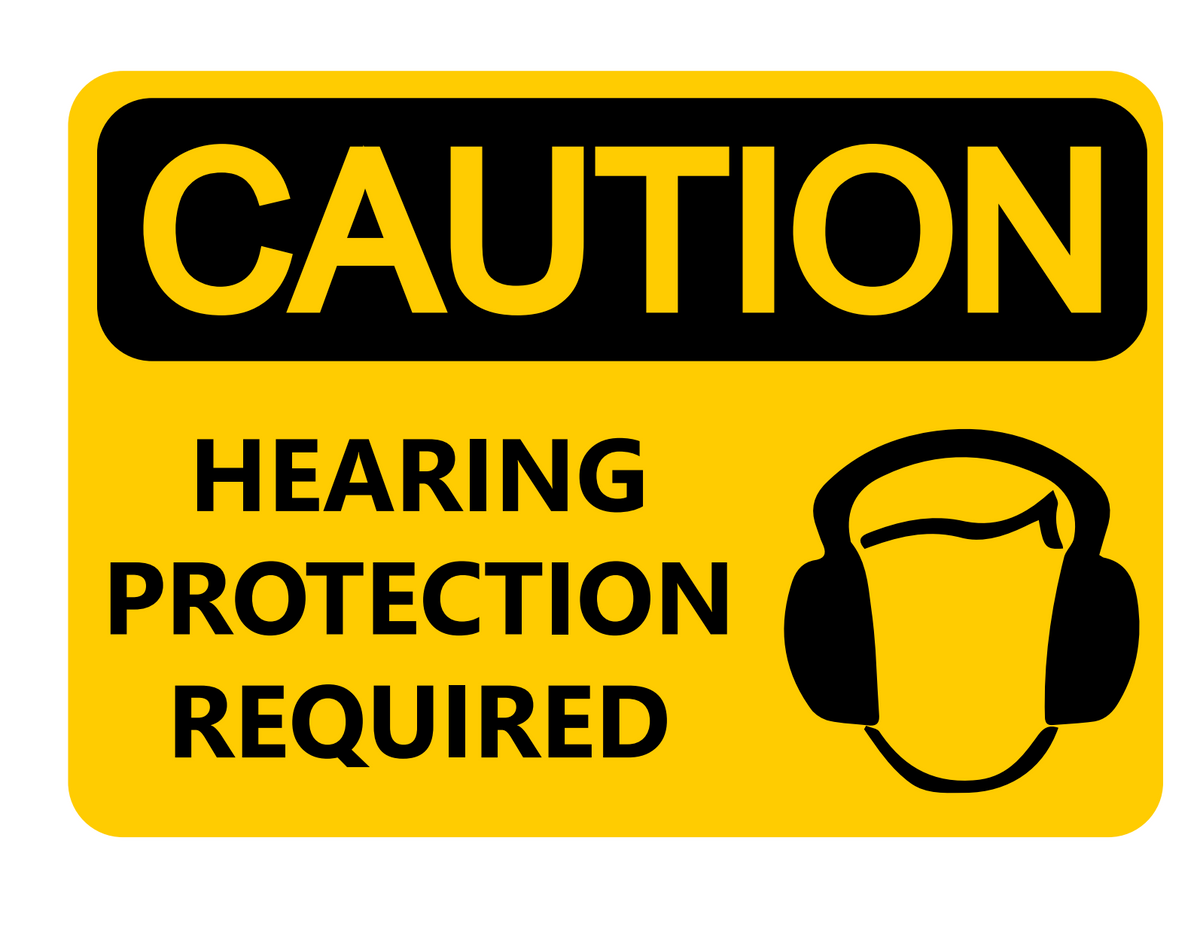 CAUTION hearing protection required crematory safety sign