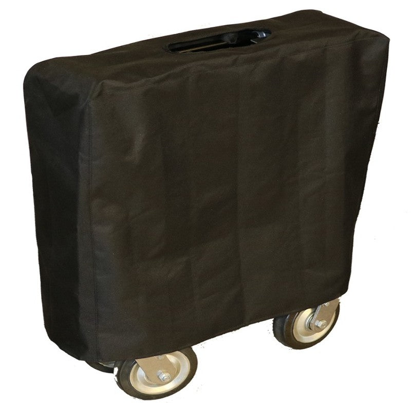 Black fitted storage cover for a folded church truck