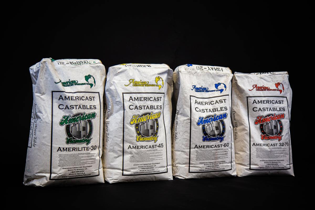Crematory refractory patching materials and castable mixes