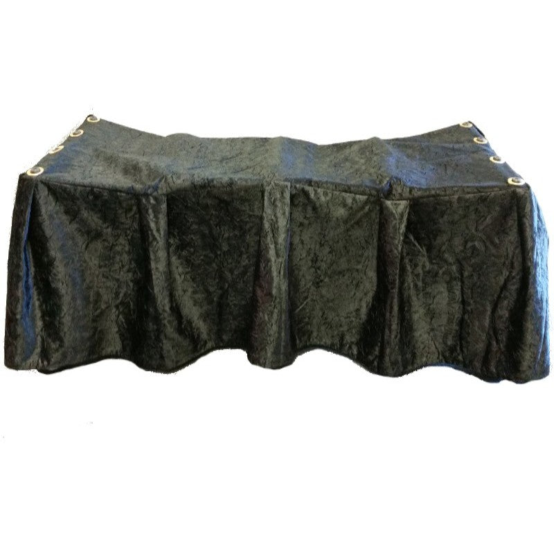 Black crushed velvet church truck drape installed side view