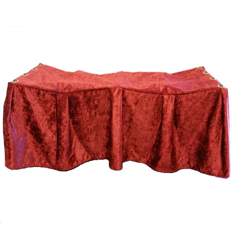Burgundy crushed velvet church truck drape installed side view