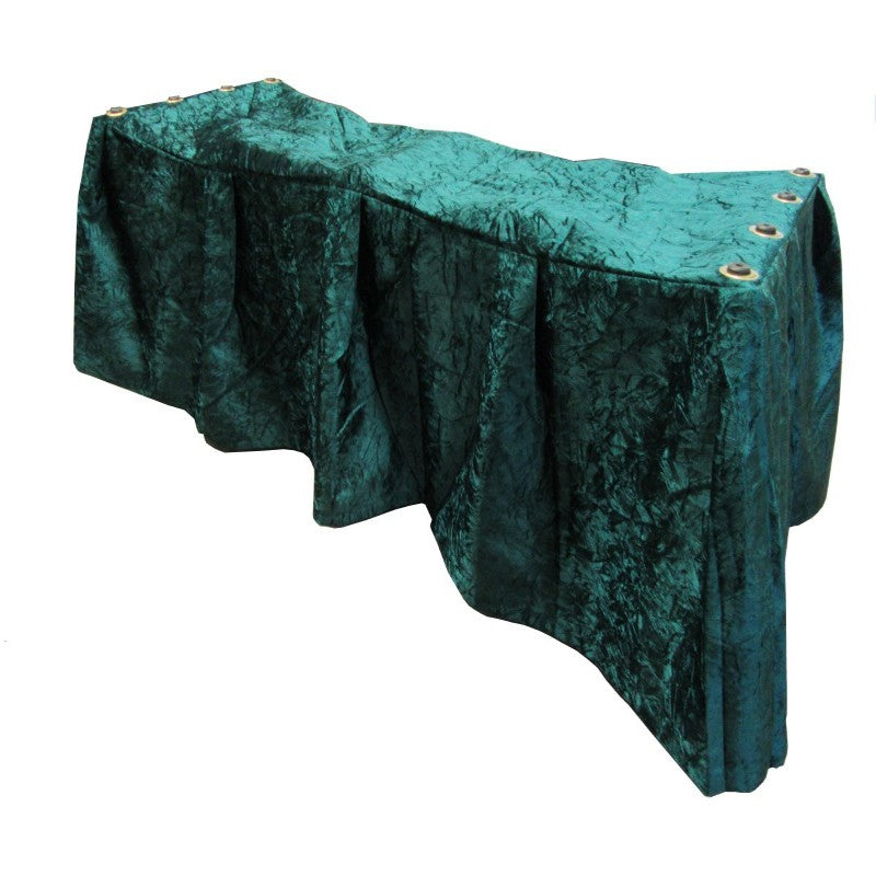 Green crushed velvet church truck drape installed front view