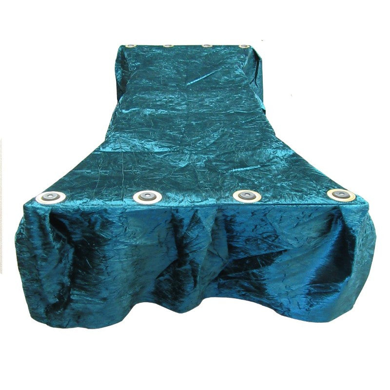 Green crushed velvet church truck drape installed side view