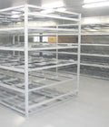 Custom body storage rack system installed in a walk-in mortuary cooler