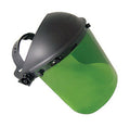 Green tinted crematory face shield with polycarbonate lens