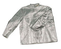 Reflectorized aluminized crematory jacket with covered snaps and stand-up collar