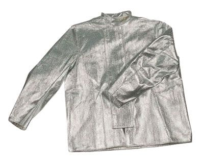 Reflectorized aluminized crematory jacket with covered snaps and stand-up collar