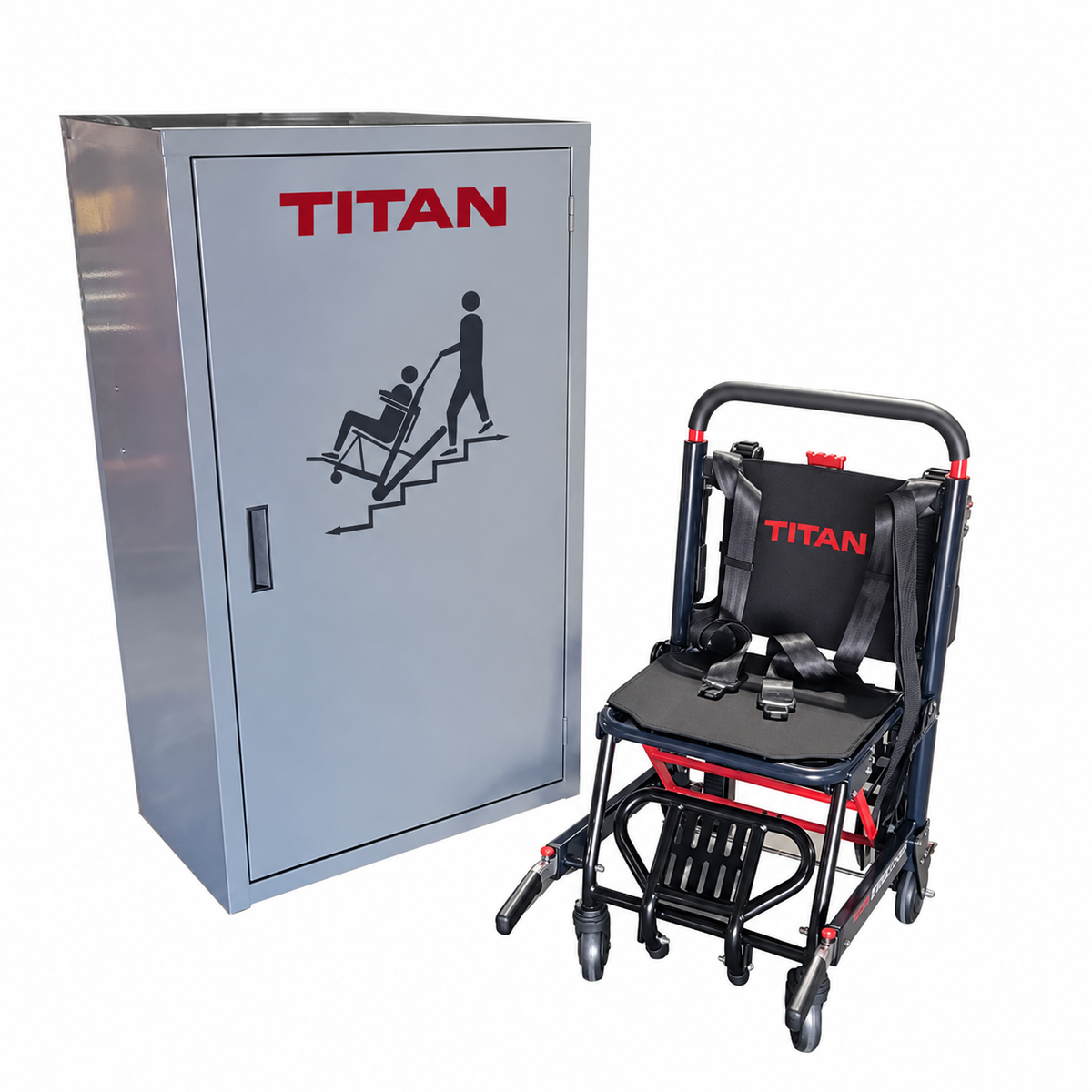 TITAN Evacuation Stair Chair and Cabinet Package for EMS, ambulance, hospital and medical patient transport
