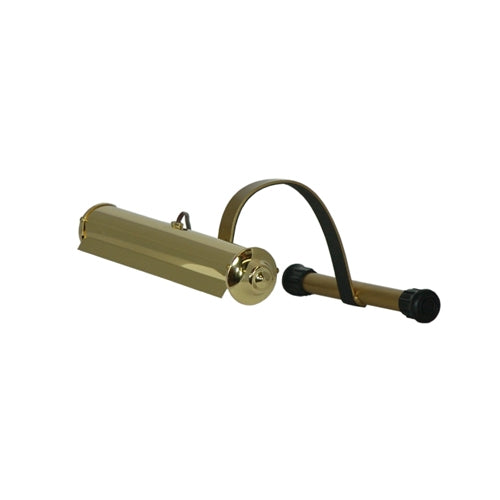 Brass casket facial lamp with hanging supports and power cord on a white background